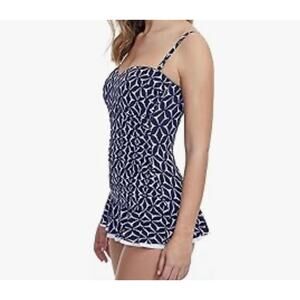 $157 Profile By Gottex Women's Blue Geometric Print Swimdress Swimsuit Size 6